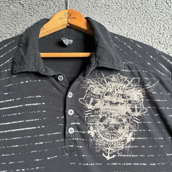 Vtg Y2K Cyber All Over Print Cross Graphic Short Sleeve Men's Polo Shirt XL Goth - Picture 2 of 9